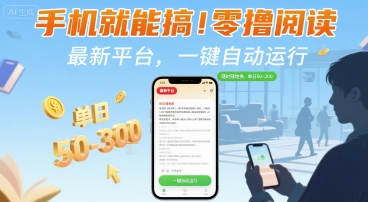 手机就能搞！零撸阅读挂G，最新平台，一键自动运行，随时随地挣，单日50-3张+【揭秘】-DE云网创