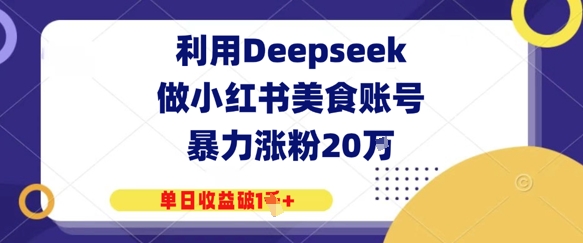 利用Deepseek做小红书美食账号，暴力涨粉20W，单日收益破1K+-DE云网创