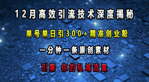 最新高效引流技术深度揭秘 ，单号单日引300+精准创业粉，一分钟一条原创素材，引爆你的私域流量-DE云网创
