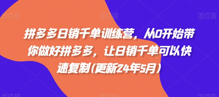 拼多多日销千单训练营，从0开始带你做好拼多多，让日销千单可以快速复制(更新24年12月)-DE云网创
