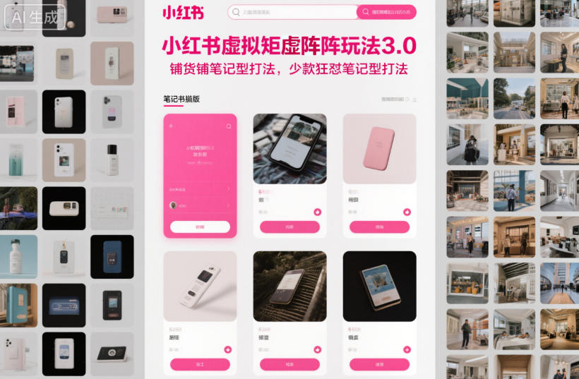 小红书虚拟矩阵玩法3.0，铺货铺笔记型打法，少款狂怼笔记型打法-DE云网创