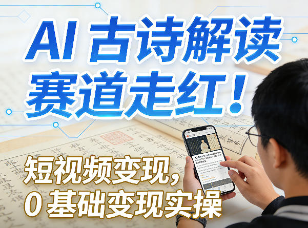 AI古诗解读赛道走红!短视频变现,0基础变现实操-DE云网创