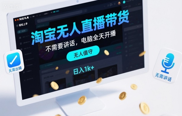 淘宝无人直播带货，不需要出镜，不需要讲话，电脑全天开播，轻松上手，日入1k+【揭秘】-DE云网创