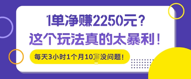 1单净入2250?这个玩法真的太暴利，每天3小时1个月10个没问题!-DE云网创
