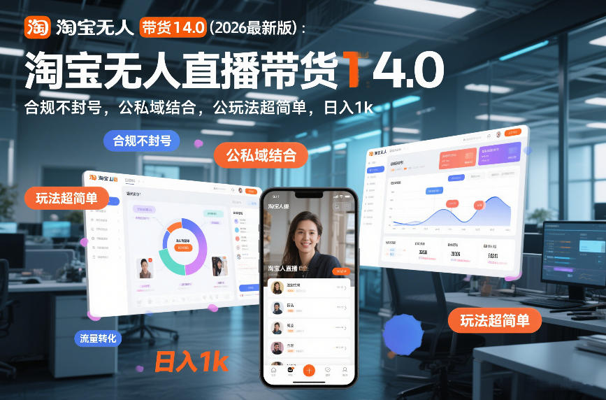 淘宝无人直播带货14.0(2026最新版)：合规不封号，公私域结合，玩法超简单，日入1k+【揭秘】-DE云网创