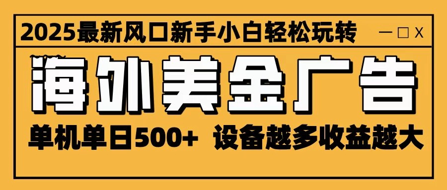 2025最新风口 海外美金广告 单机单日500+ 可无限放大 设备越多收益越大 轻松上手-DE云网创