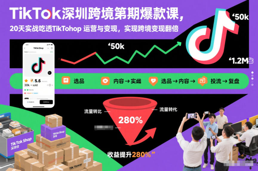 TikTok深圳跨境第2期爆款课，20天实战吃透TikTok Shop运营与变现，实现跨境变现翻倍-DE云网创