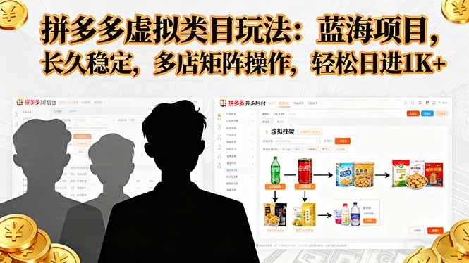 拼多多虚拟类目玩法，蓝海项目，长久稳定，多店矩阵操作，轻松日进1K+-DE云网创