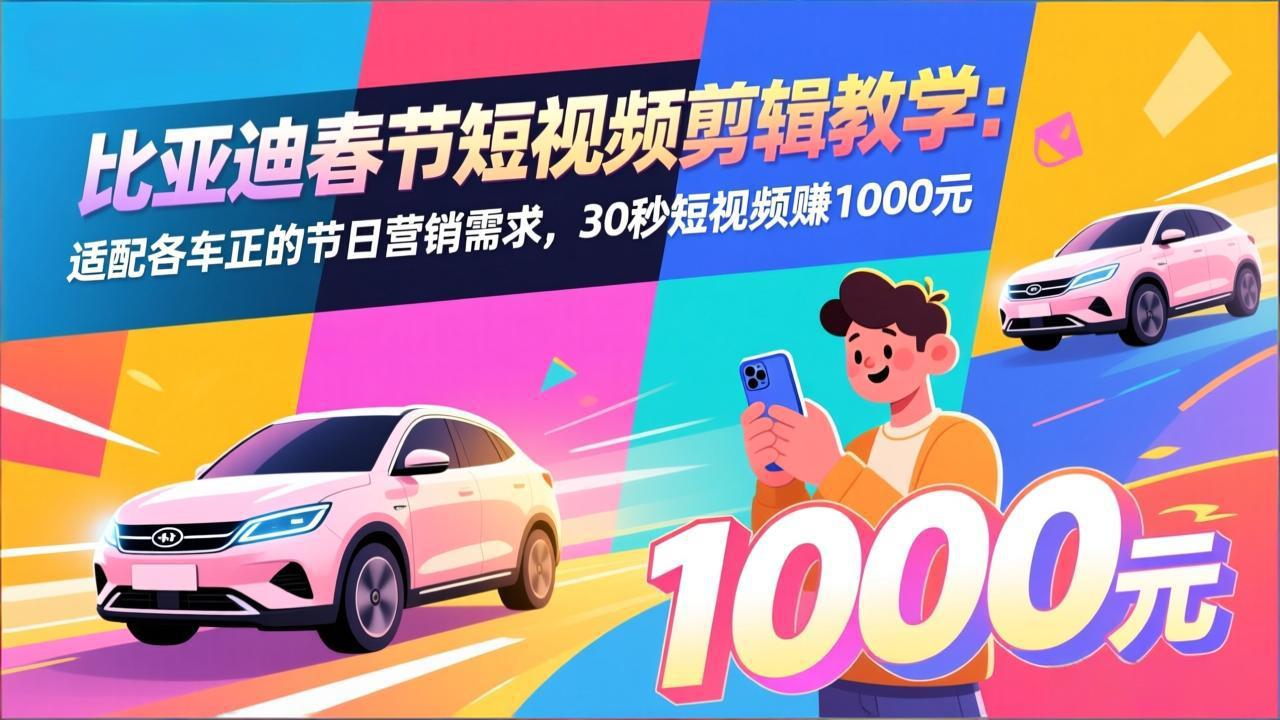 比亚迪春节短视频剪辑教学：适配各车企的节日营销需求，30秒短视频赚1000元-DE云网创