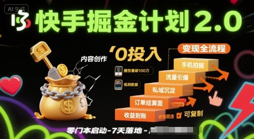 快手掘金计划2.0，快手电商变现全流程，简单可复制，0投入-DE云网创