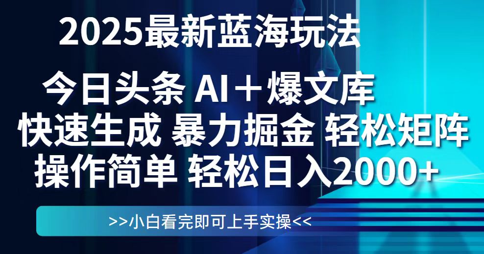 （14805期）今日头条2025最新蓝海玩法，思路简单，复制粘贴，轻松实现矩阵日入2000+-DE云网创