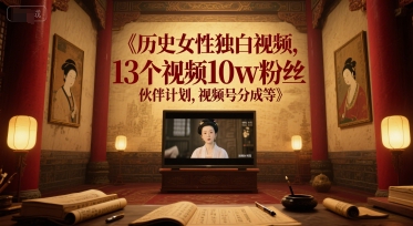 历史女性独白视频，13个视频10w粉丝，伙伴计划，视频号分成等-DE云网创