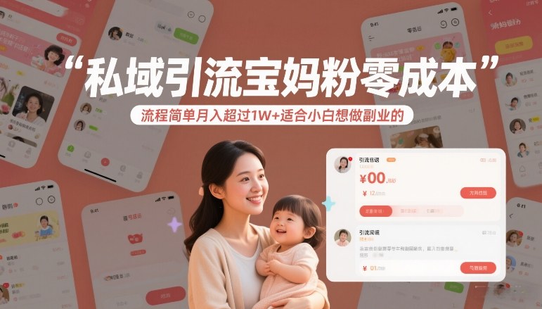 私域引流宝妈粉零成本流程简单月入超过1W+适合小白想做副业的-DE云网创
