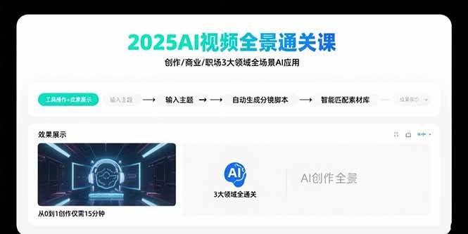 （15762期）2025AI视频全景通关课：涵盖创作/商业/职场3大领域 掌握AI全场景应用-DE云网创