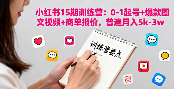 小红书15期训练营:0-1起号+爆款图文视频+商单报价,普遍月入5k-3w-DE云网创