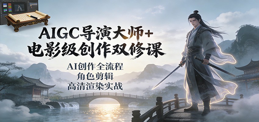 AIGC导演大师+电影级创作双修课：AI创作全流程、角色剪辑、高清渲染实战-DE云网创