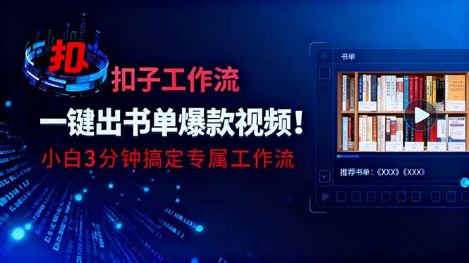 利用扣子工作流一键生成书单爆款视频，小白三分钟搞定专属工作流-DE云网创