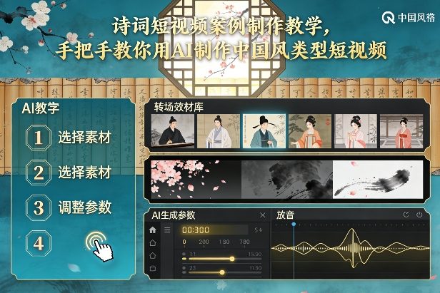 古诗词短视频案例制作教学，手把手教你用AI制作中国风类型短视频-DE云网创