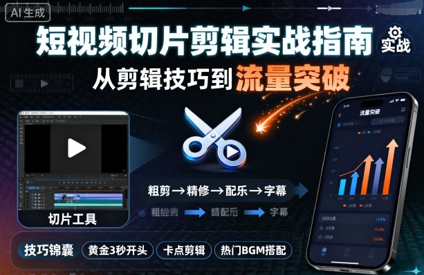 短视频切片剪辑实战指南，从剪辑技巧到流量突破-DE云网创
