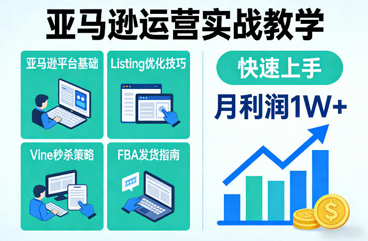 亚马逊运营实战教学，亚马逊平台+Listing优化+Vine秒杀+FBA发货等，快速上手，实现店铺月利润1W-DE云网创