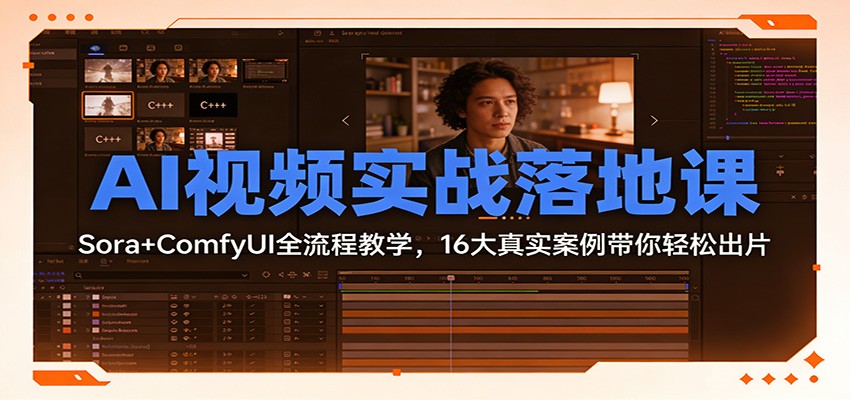 AI视频实战落地课：Sora+ComfyUI全流程教学，16大真实案例带你轻松出片-DE云网创