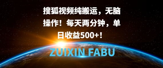 搜狐视频纯搬运，无脑操作!每天两分钟，单日收益5张-DE云网创