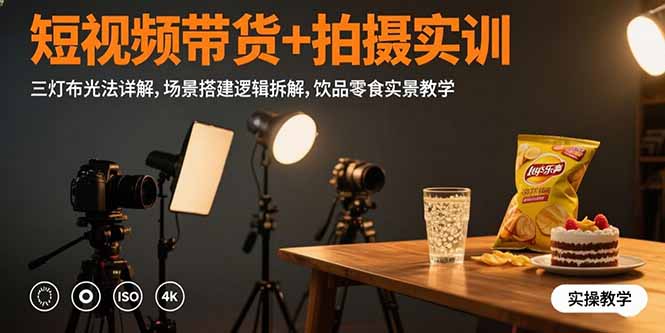 （15540期）短视频带货+拍摄实训：三灯布光法详解,场景搭建逻辑拆解,饮品零食实景教学-DE云网创