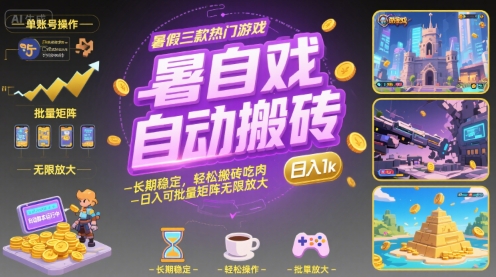 暑假三款热门游戏自动搬砖,长期稳定,轻松搬砖吃肉,日入1k ,可批量矩阵无限放大【揭秘】-DE云网创