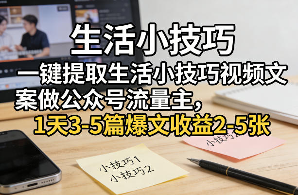 一键提取生活小技巧视频文案做公众号流量主,1天3-5篇爆文收益2-5张插图 一键提取生活小技巧视频文案做公众号流量主,1天3-5篇爆文收益2-5张