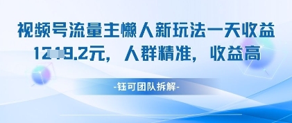 视频号流量主懒人新玩法，一天收益1k，人群精准收益高-DE云网创