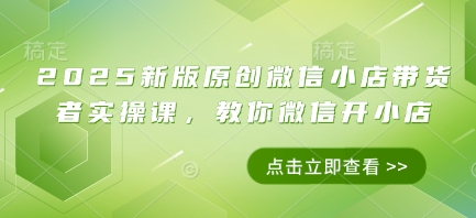 2025新版原创微信小店带货者实操课，教你微信开小店-DE云网创