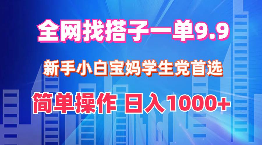 全网找搭子1单9.9 新手小白宝妈学生党首选 简单操作 日入1000+-DE云网创