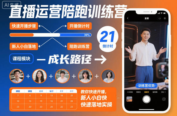 直播运营陪跑训练营，教你快速开播，新人小白快速落地实操-DE云网创