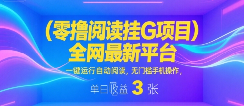 零撸阅读挂G项目，全网最新平台，一键运行自动阅读，无门槛手机操作，单日收益3张【揭秘】-DE云网创