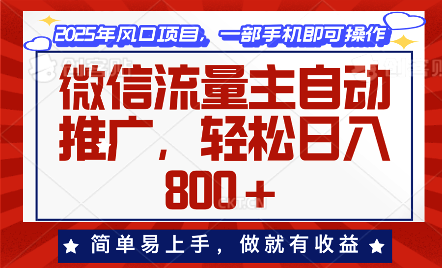 （13993期）微信流量主自动推广，轻松日入800+，简单易上手，做就有收益。-DE云网创