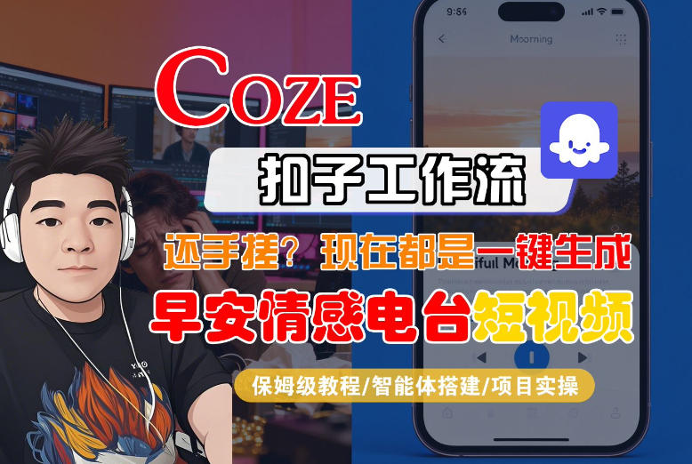 【Coze工作流搭建实操教程】【coze】早安情感电台日签视频还在手动做？用扣子工作流自动生成，省时90%-DE云网创