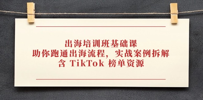 （14555期）出海培训班基础课，助你跑通出海流程，实战案例拆解，含 TikTok 榜单资源-DE云网创