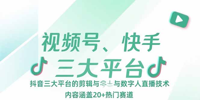 （15449期）视频号、快手、抖音三大平台的剪辑与数字人直播技术，内容涵盖20+热门赛道-DE云网创