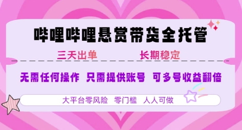 B站悬赏带货全托管，自测稳定，只需提供账号，无需基础，小白宝妈轻松上手，单日稳定3张【揭秘】-DE云网创