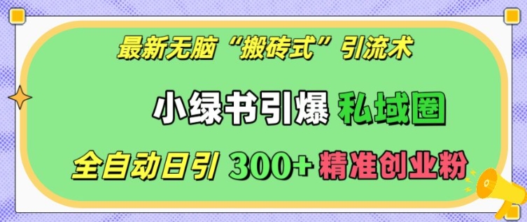 最新无脑“搬砖式”引流术，小绿书引爆私域圈，全自动日引300+精准创业粉【揭秘】-DE云网创