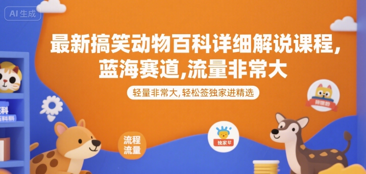 最新搞笑动物百科详细解说课程，蓝海赛道，流量非常大，轻松签独家进精选-DE云网创