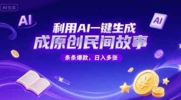 利用AI一键生成原创民间故事，无限制生成，条条爆款，日入多张-DE云网创