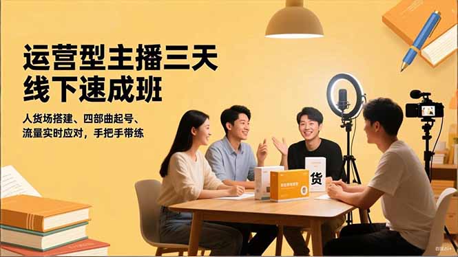 运营型主播三天线下班，人货场搭建,四部曲起号,流量实时应对，手把手带练-DE云网创