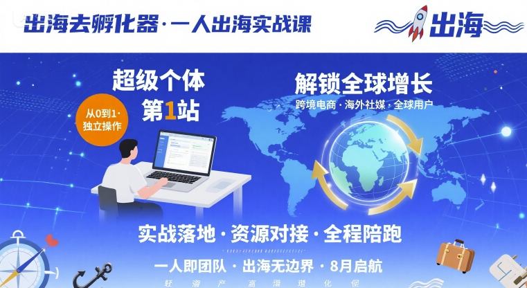 出海去孵化器，一人出海实战课，超级个体第1站，解锁全球增长-DE云网创