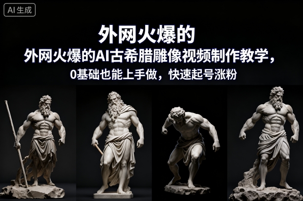 外网火爆的AI古希腊雕像视频制作教学，0基础也能上手做，快速起号涨粉-DE云网创