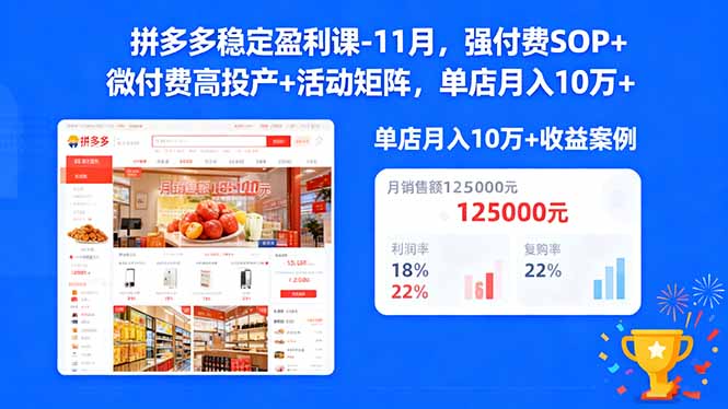 拼多多稳定盈利课-11月，强付费SOP+微付费高投产+活动矩阵，单店月入10w+-DE云网创