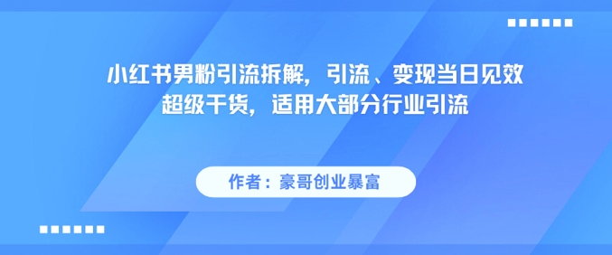 小红书男粉引流拆解，引流、变现当日见效超级干货，适用大部分行业引流-DE云网创