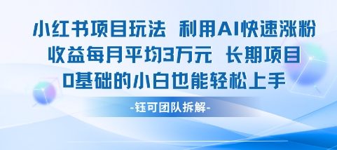 适合小白操作的小红书新项目，利用AI快速涨粉，收益每月平均1W+-DE云网创
