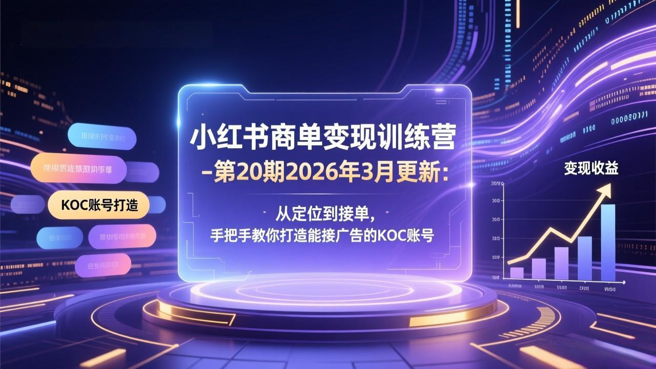 小红书商单变现训练营-第20期26年3月更新：从定位到接单，手把手教你打造能接广告的KOC账号-DE云网创
