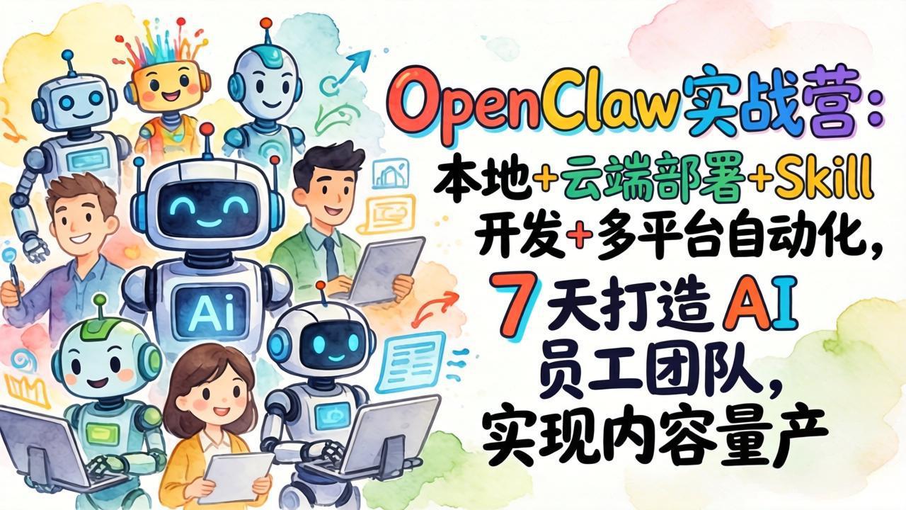 OpenClaw实战营：本地+云端部署+Skill开发+多平台自动化，7 天打造 AI 员工团队，实现内容量产-DE云网创